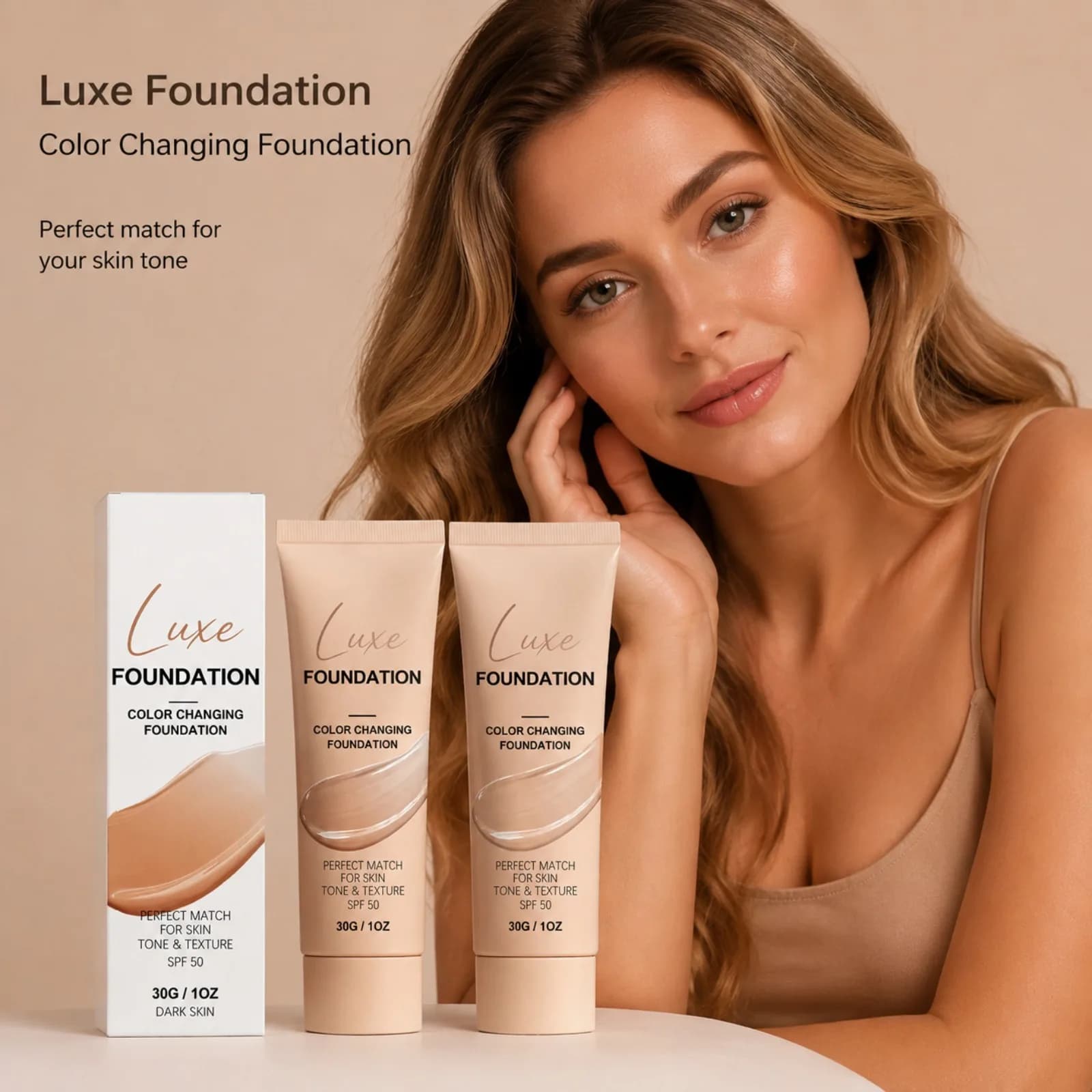 SPF 50 Color Changing Foundation for Conceal Face Fine Flaws Self Adjusting Adapt Skin Tone Invisible Skin Face Makeup