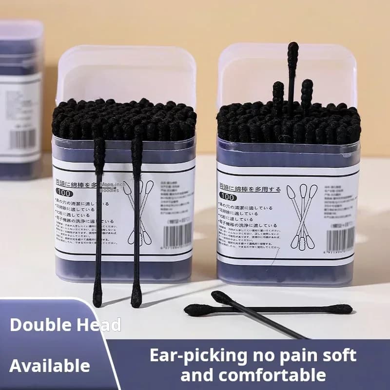 Black Cotton Sticks for Black and Ear Points, Disposable, Double Toe, Japanese Style, New in Packaging