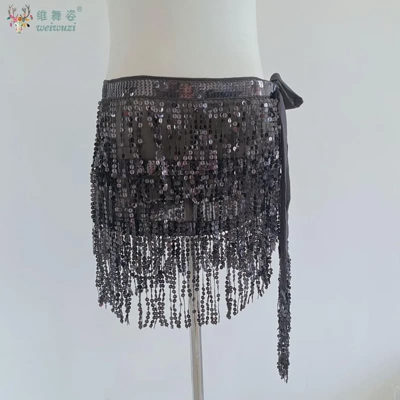Gonna con paillettes e nappe per danza del ventre da adulto, per performance sul palco, carnevale, rave, sciarpa da fianco, costume, accessorio da ballo