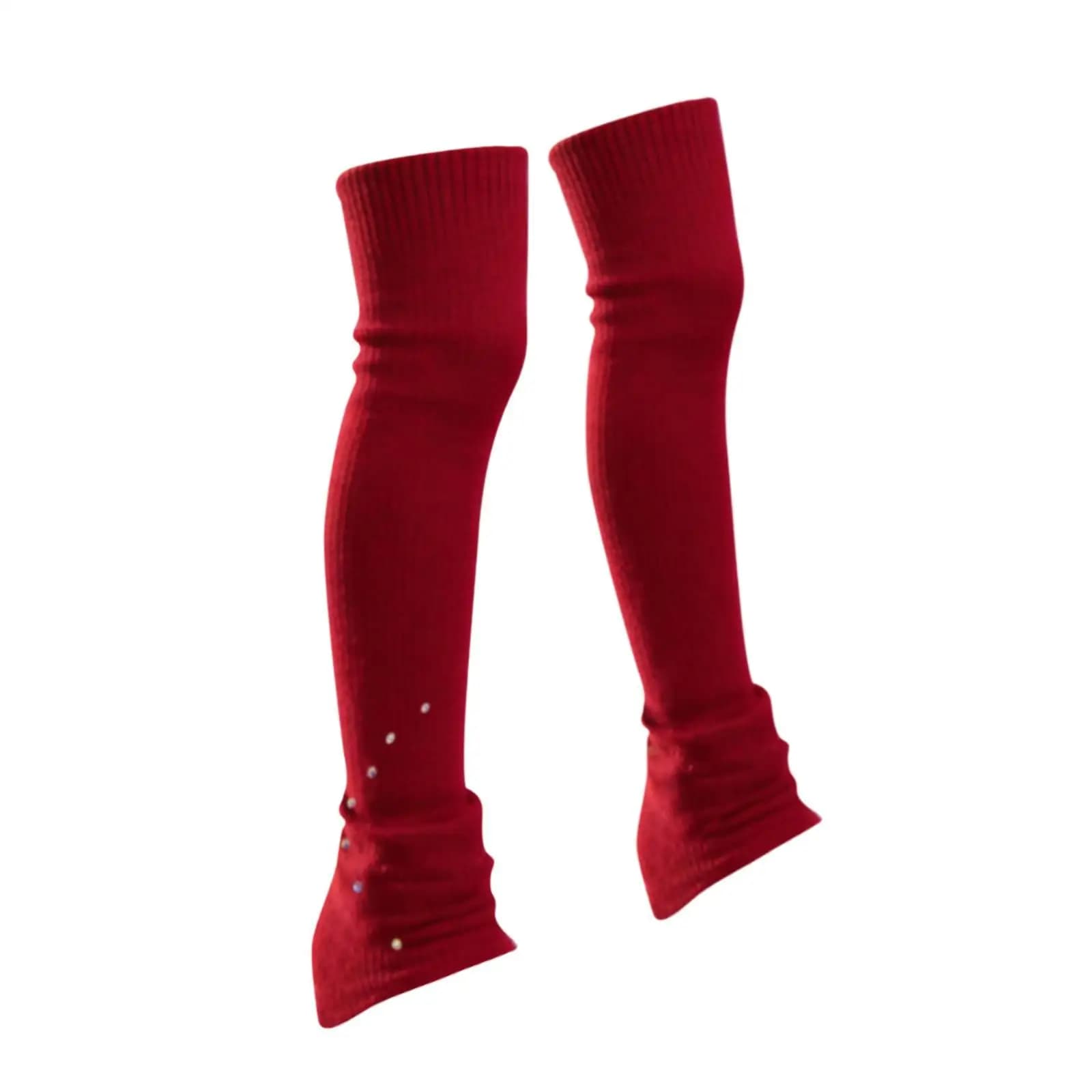 Warm Ice Skating Socks Knitted over Knee Footless Leg Warmers Skate Shoe Covers for Practice Dance Performance Ballet