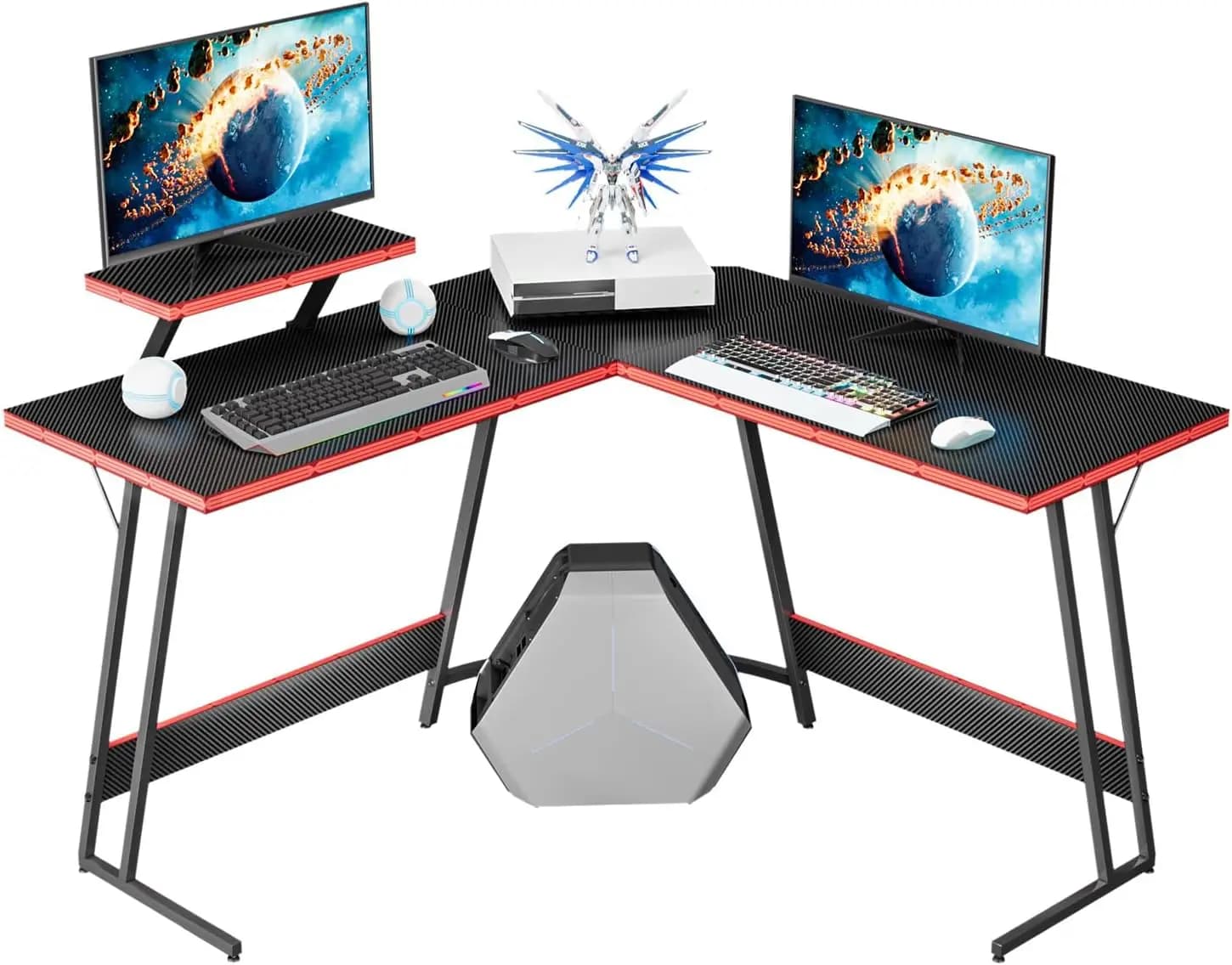Scrivania da Gaming a L, Tavolo Angolare per PC con Supporto per Monitor Grande, per Casa e Ufficio, Postazione di Lavoro Robusta (B)