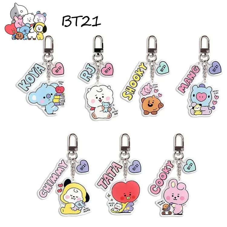 Kawaii BT21 Acrylic Keychain 2D Backpack Pendant with Double-sided Pattern Pendant CHIMMY COOKY KOYA TATA Anime Gift Toys