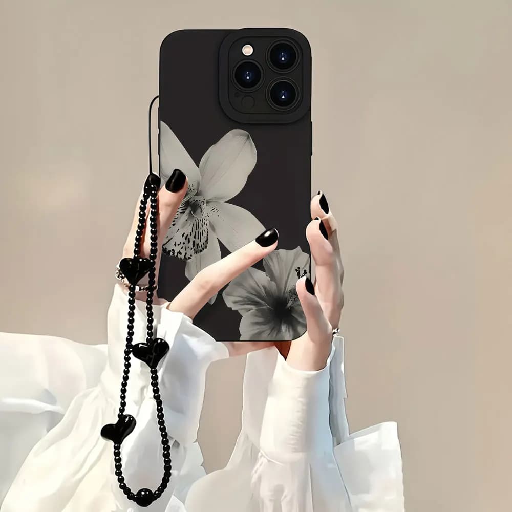 TPU Protection Phone Case For iPhone 17 Pro Max 16 15 14 13 12 11 XS XR 16 14 15 Plus 17E With Strap INS White Lily Soft Cover