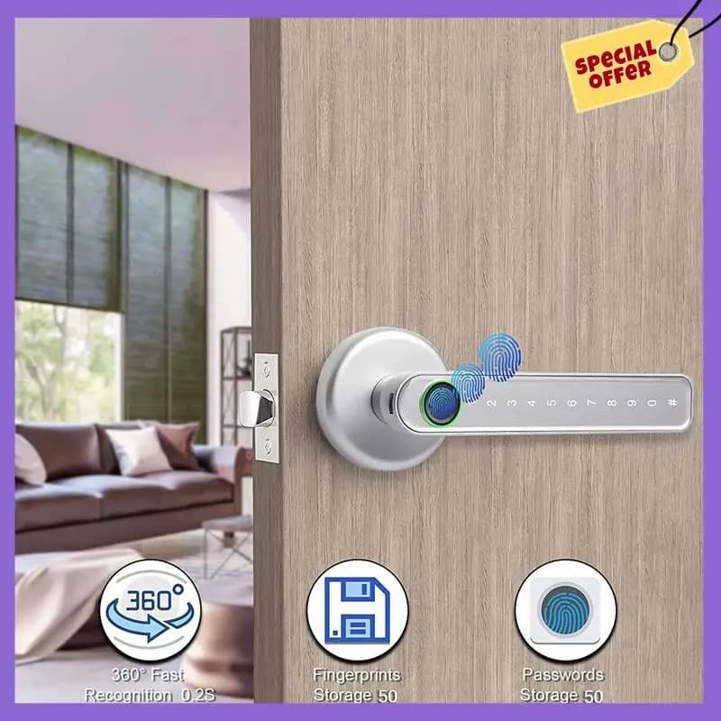 -A96Z 4X Serratura intelligente Serratura per porta d'ingresso senza chiave Serratura per tastiera con maniglia, Serratura per porta con impronta digitale con APP Tuya Wifi