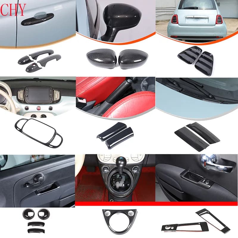 For Fiat 500 2016+ ABS carbon fiber frame car central control panel interior cover door handle decorative kit accessories