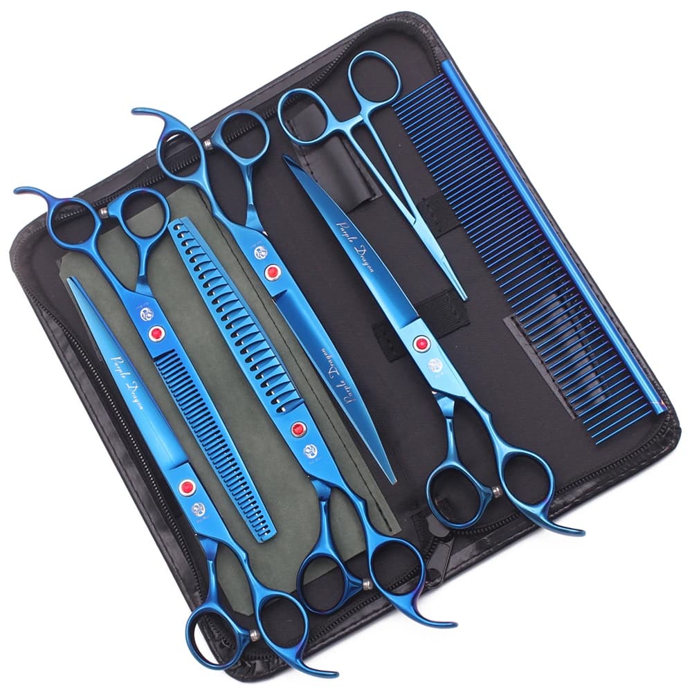 Set di forbici per animali domestici drago viola forbici da toelettatura per cani in acciaio inossidabile da 8 "forbici dritte forbici curve cesoie Thinnning Chunker Z3005