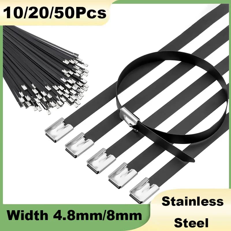 Metal Black Stainless Steel Cable Ties Width 4.8mm/8mm Metal Zip Ties Heavy Duty Locking Wire Ties for Exhaust Pipe Binding