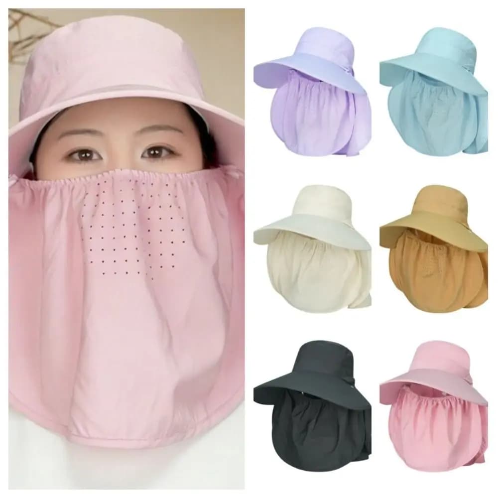 Simple Face Cover Shawl Mask Hat Wide Brim Adjustable Picking Tea Hat Thin Lightweight Sunshade Shawl Cap Cycling