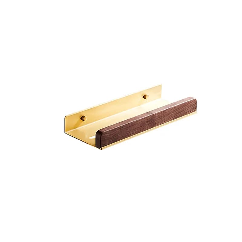 Mensola Angolare da Bagno in Legno di Noce Spazzolato Oro 20-50cm, Montaggio a Parete, Portaoggetti per Doccia e Toilette con Gancio e Asta
