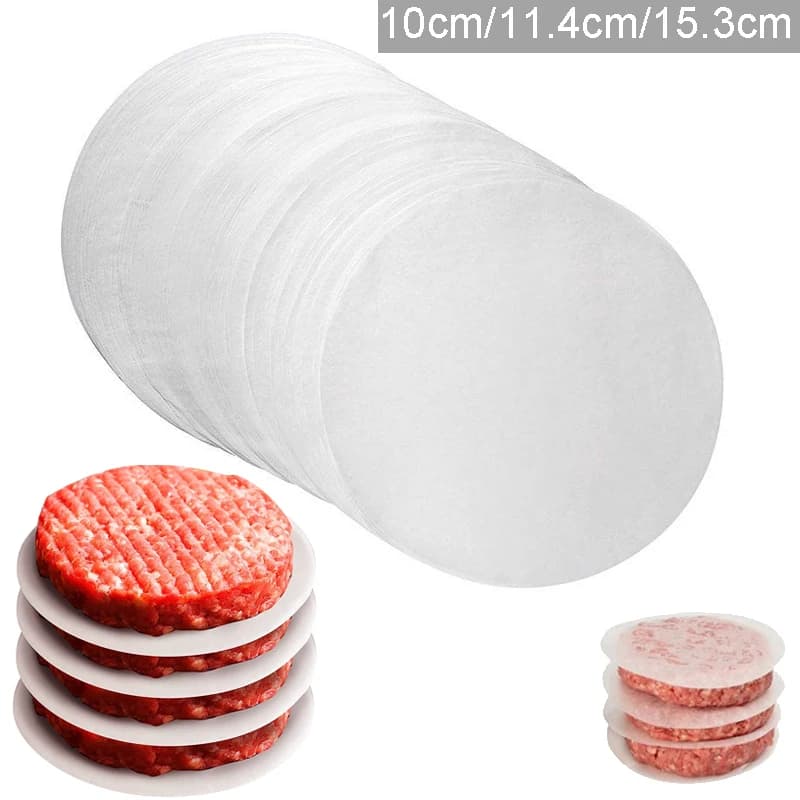 Carta per hamburger da 100 pezzi 10/11.4/15.3 cm - Carte di cera per pappagallini pressati congelati separati - 100 hamburger per carta per hamburger