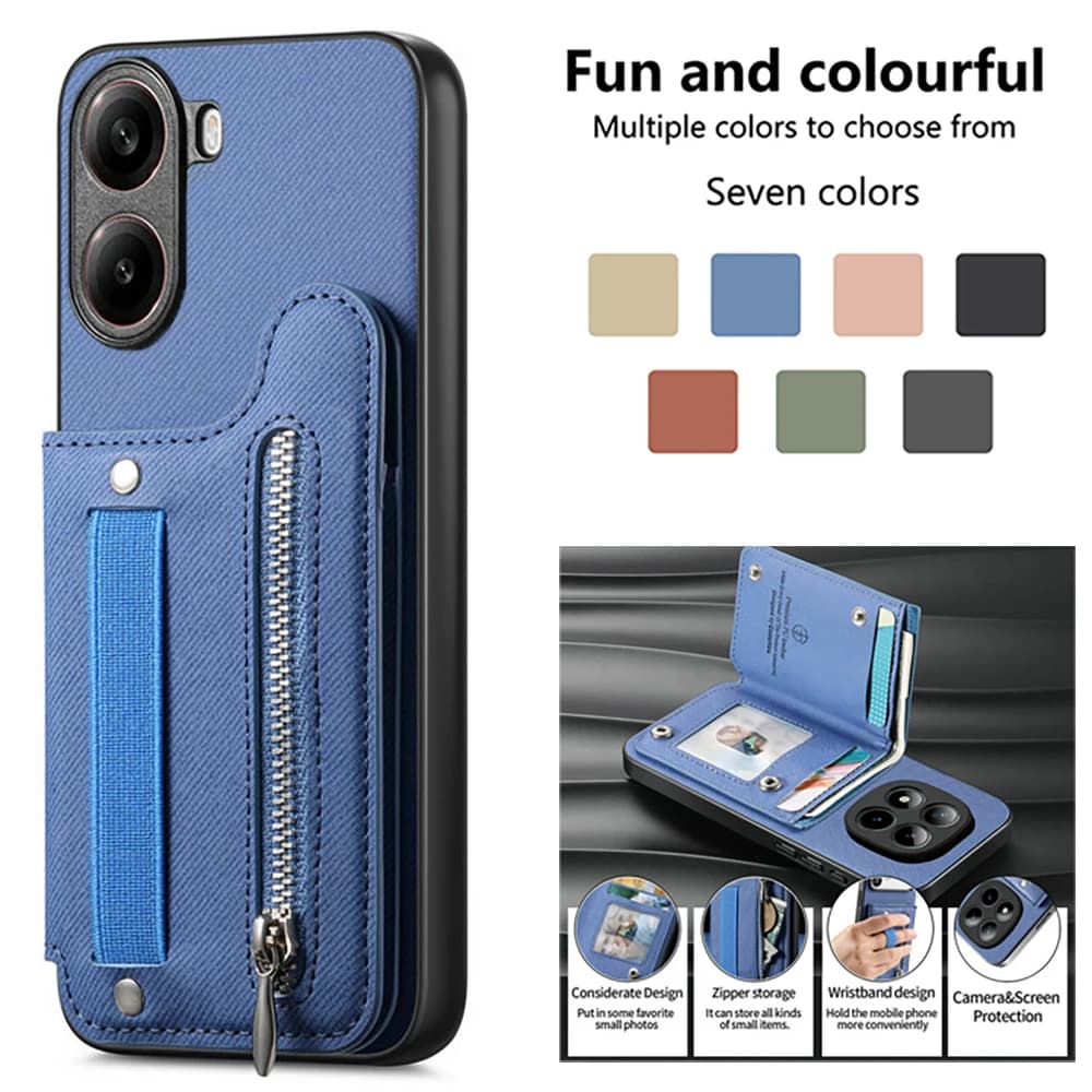 Custodia a portafoglio in pelle con cerniera X8 Pro Max 5G per Xiaomi Poco X8 Pro Max, con cinturino da polso e protezione RFID per Poco X8 Pro