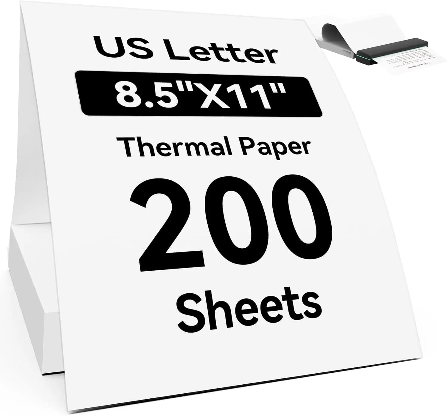 Paper for Thermal Printer 8.5x11 Inches, 200 Sheets Format USA Letter Continued Folded, Pack Resistant to Humidity