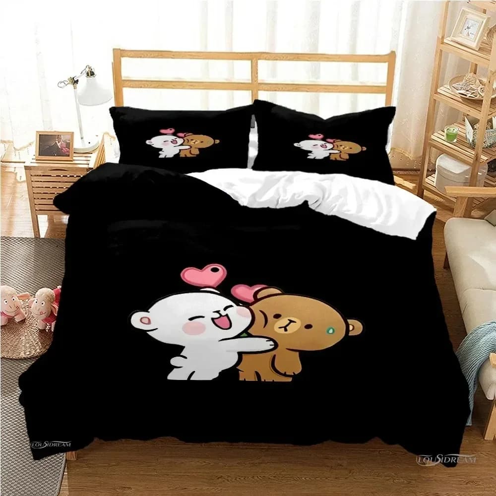 Set di biancheria da letto con stampa 3D di orsetti panda Bubu Dudu, copripiumino, lenzuola e coperta, disponibile nelle misure Full, Queen e King.