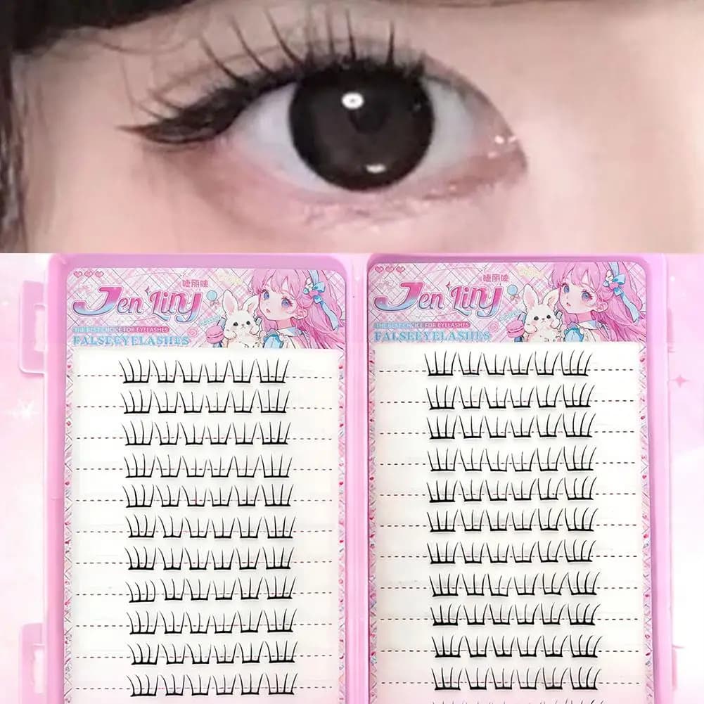 Ciglia Finte Autoadesive Jen Liny K-pop 2.0, Senza Colla, 24 File Riutilizzabili, Look Naturale Comic Eye, Facili da Indossare