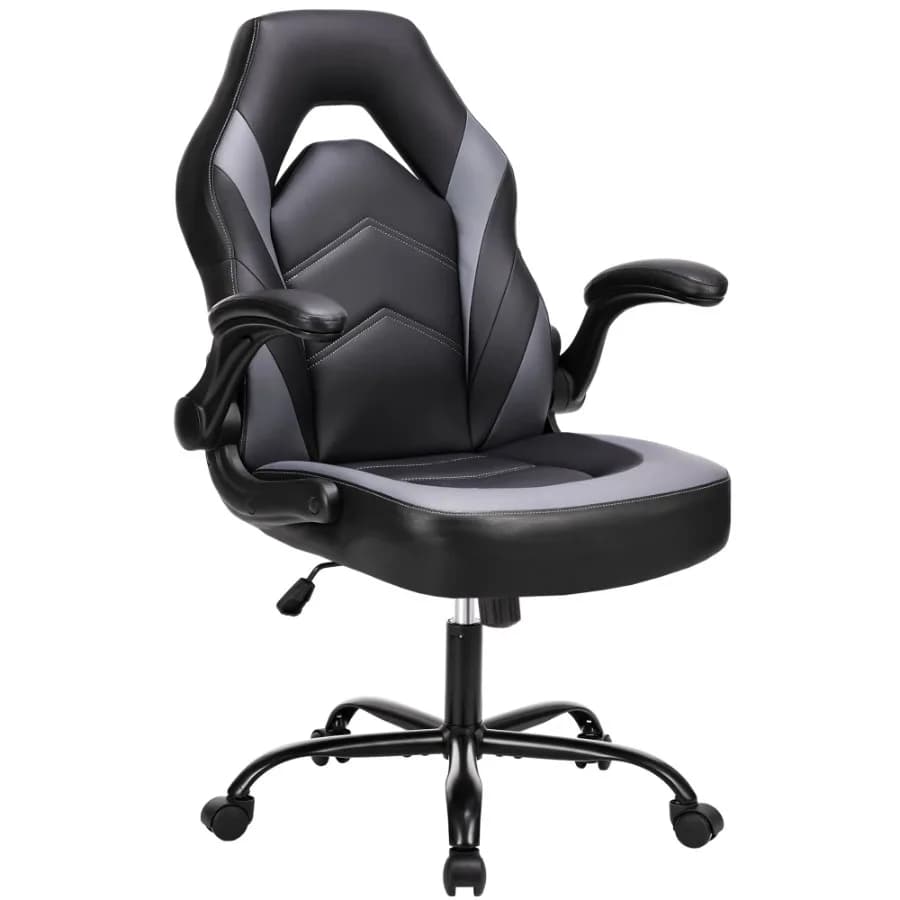 Ergonomic Gaming Chair with PU Leather Adjustable Swivel Computer and Office Desk Chair with Flip-Up Armrests Gray