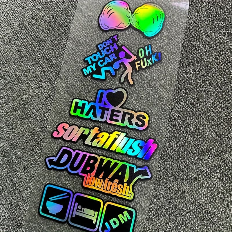 6PCS Laser Engraved JDM Japanese Car Culture Stickers Waterproof Vinyl Decals Motorcycle Helmet Tank Window Decor