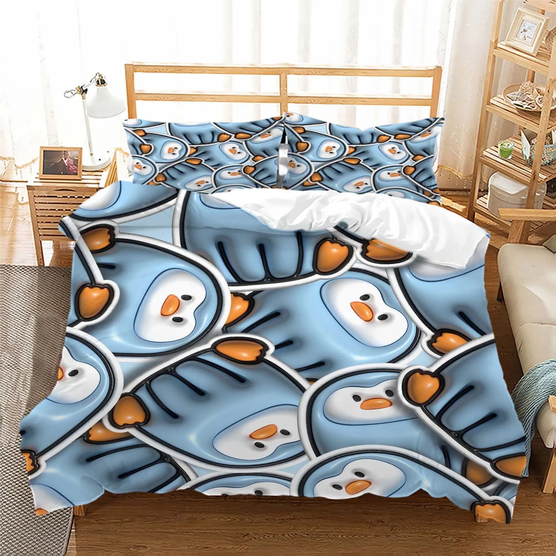 Bed Linen Set 3 Pieces Style Blue Fantasia with Butterfly Printing, Comfortable for King Bed, Queen, Twin or Single, Birthday Gift for Sister