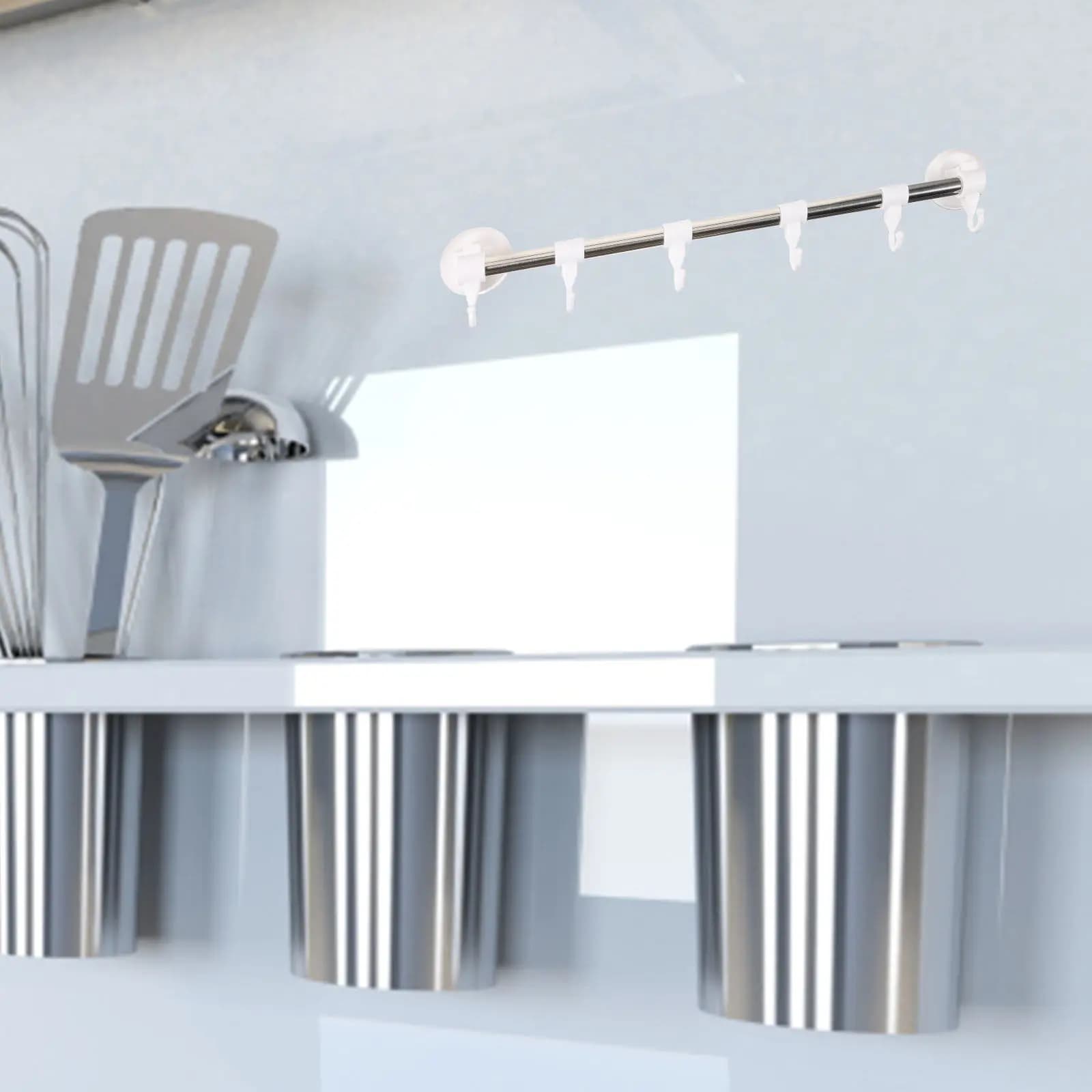 Portasciugamani a ventosa in acciaio inossidabile con 6 ganci, barra appendiasciugamani a parete senza tracce per bagno e cucina, supporto portaoggetti a ventosa