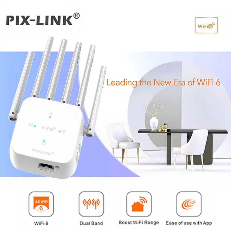 PIX-LINK 1800Mbps WiFi 6 Repeater Upgraded Wall-Penetrating WiFi Amplifier 1800Mbps 2.4G/5G WiFi 6 Dual Band Extender AX25