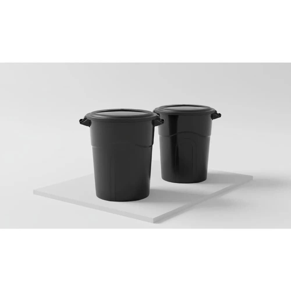 Pattumiera rotonda da 20 galloni con coperchio con chiusura a scatto, maniglie facili da trasportare, uso interno ed esterno, contenitore per rifiuti nero da 2 pezzi