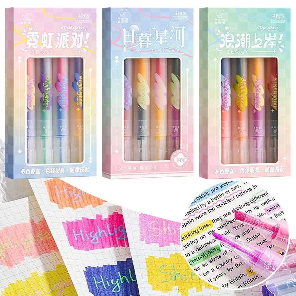 4PCS/Set Double-ended Highlighter Pen DIY Scrapbook Painting Color Stackable Fluorescent Pen Writing Drawing Painting Color Pen