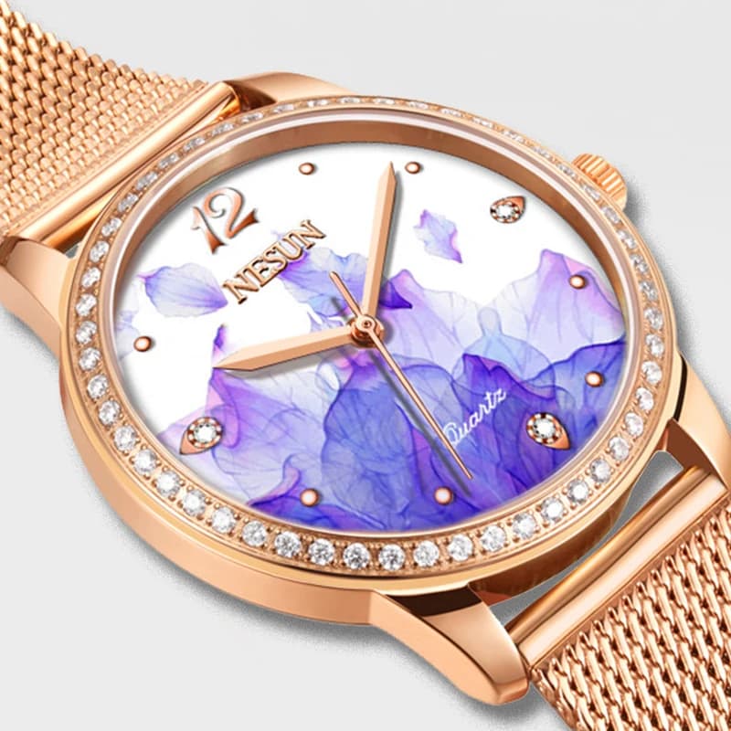 Women's watch NESUN 8 MM ultra thin, Japanese MIYOTA quartz movement, waterproof, with diamonds, knitted strap, Swiss luxury N7020L