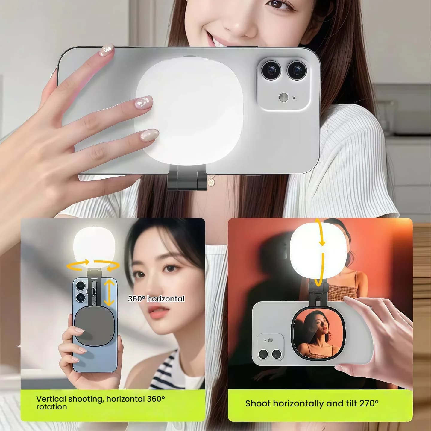 Magnetic Selfie Light for MagSafe iPhone 360 ° LED Ring Light with Ideal Mirror for Selfie, Vlog and Video Calls