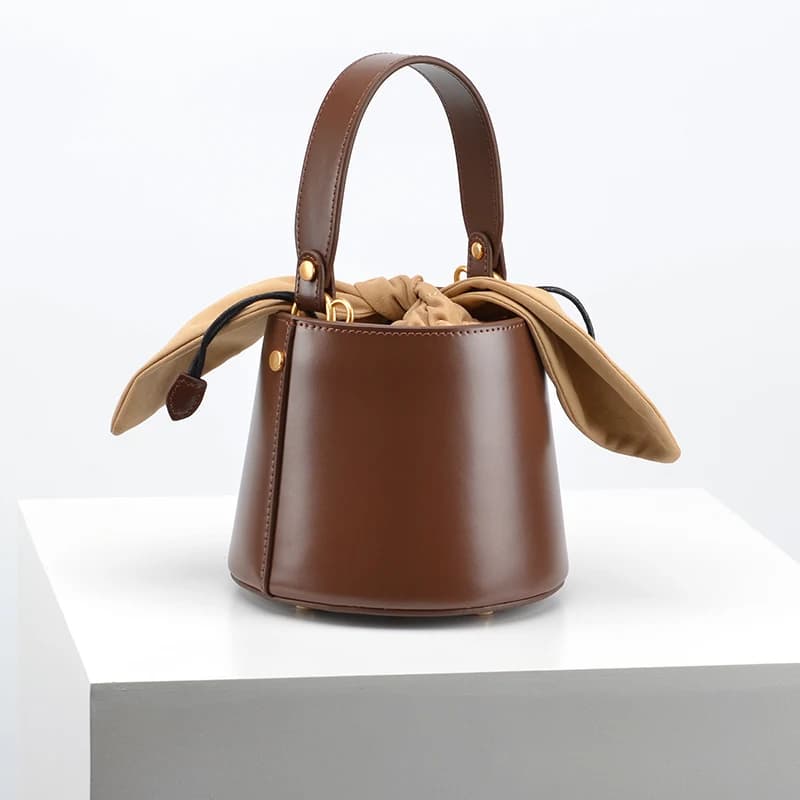 Rabbit Ears Versatile Bucket Bag Genuine Cowhide High Quality Women Handbag Shoulder Messenger Bag Lady Purse Casual Bag