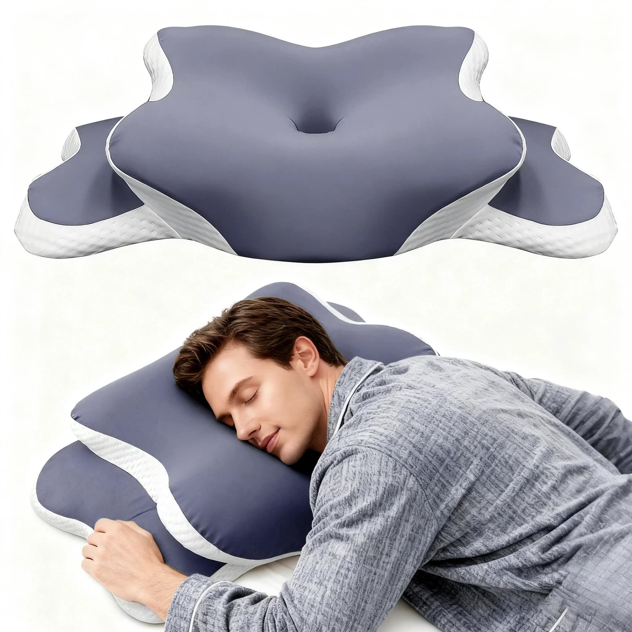 Cuscino ergonomico in memory foam Supporto ortopedico per il collo per dorme sul lato della schiena Federa in seta ghiacciata Regali ideali di Natale e Capodanno