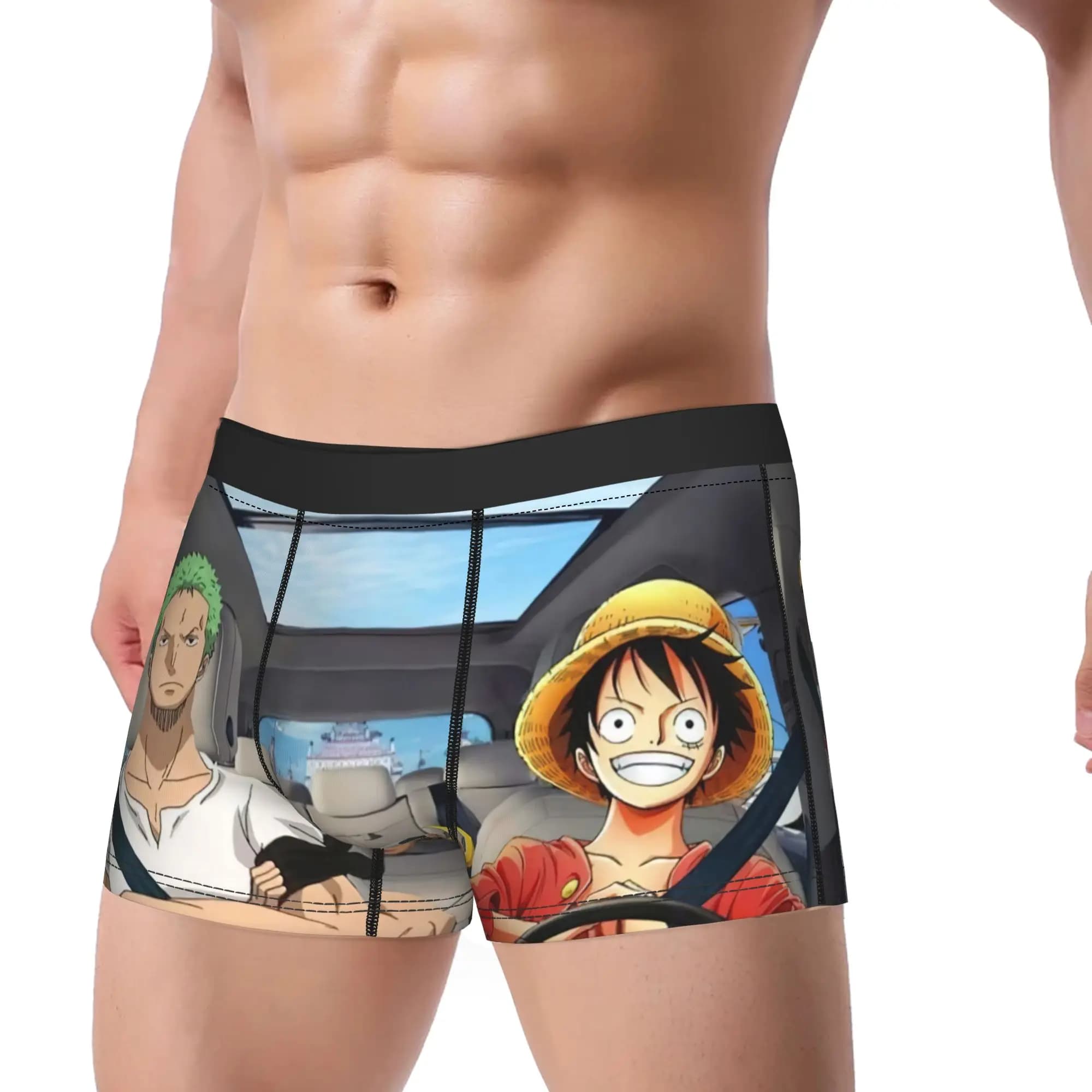 Boxer da Uomo con Stampa Anime Giapponese Zoro Luffy Skull, Slip Traspiranti One Piece, Taglie S-XXL