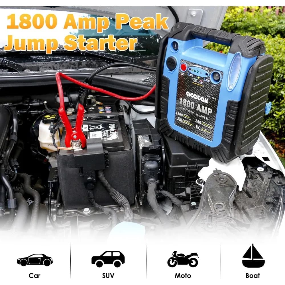 Avviatore di emergenza da 1800 A con compressore d'aria, avviamento di emergenza per batteria per auto Gonfiatore per pneumatici da 260 PSI