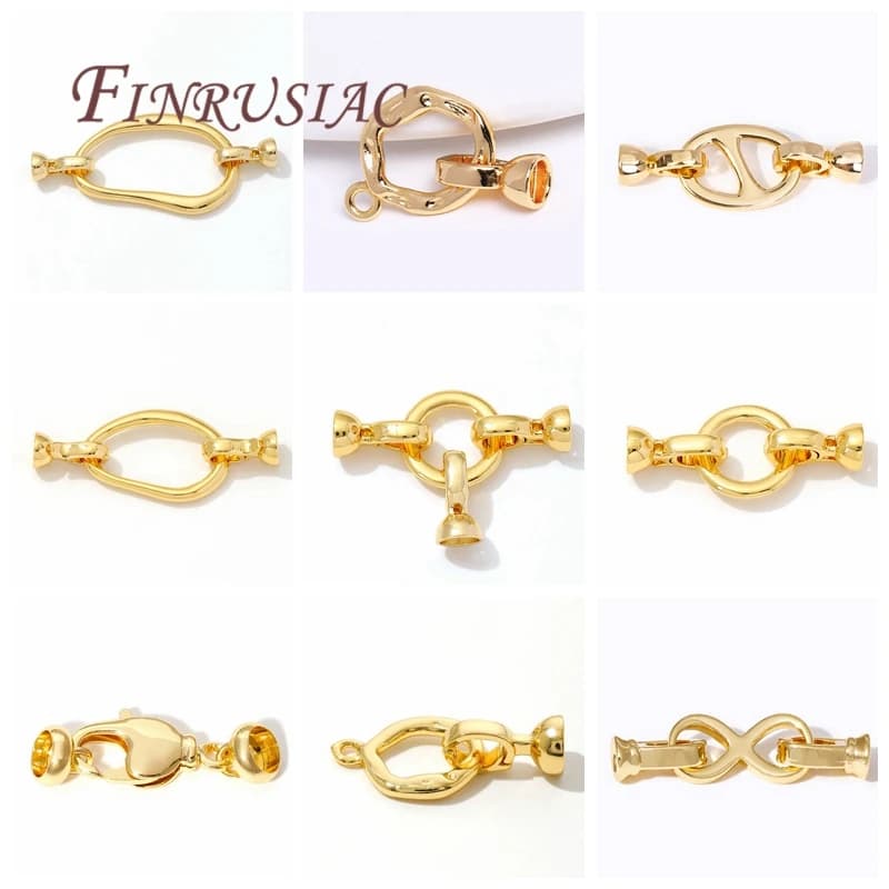 Chiusure e Connettori Placcati Oro 18K per Bracciali, Chiusure in Ottone per Gioielli, Fermagli, Componenti Fai da Te per Collane