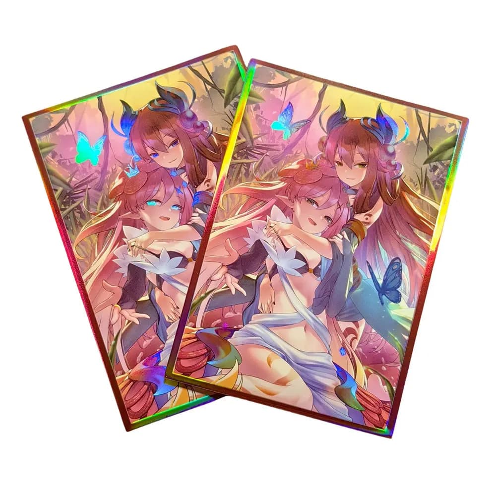 63x90mm 50 pezzi maniche per carte olografiche YUGIOH Card Sleeves illustrazione Anime Protector Card Cover per giochi da tavolo carte collezionabili