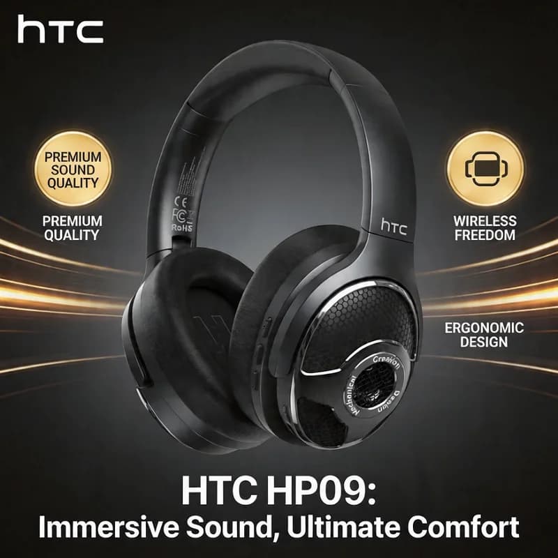 HTC HP09 Headphones Stereo Earphones Built-in Mic HiFi Bass Noise Isolating Headphones For Smartphone Computer Travel Work