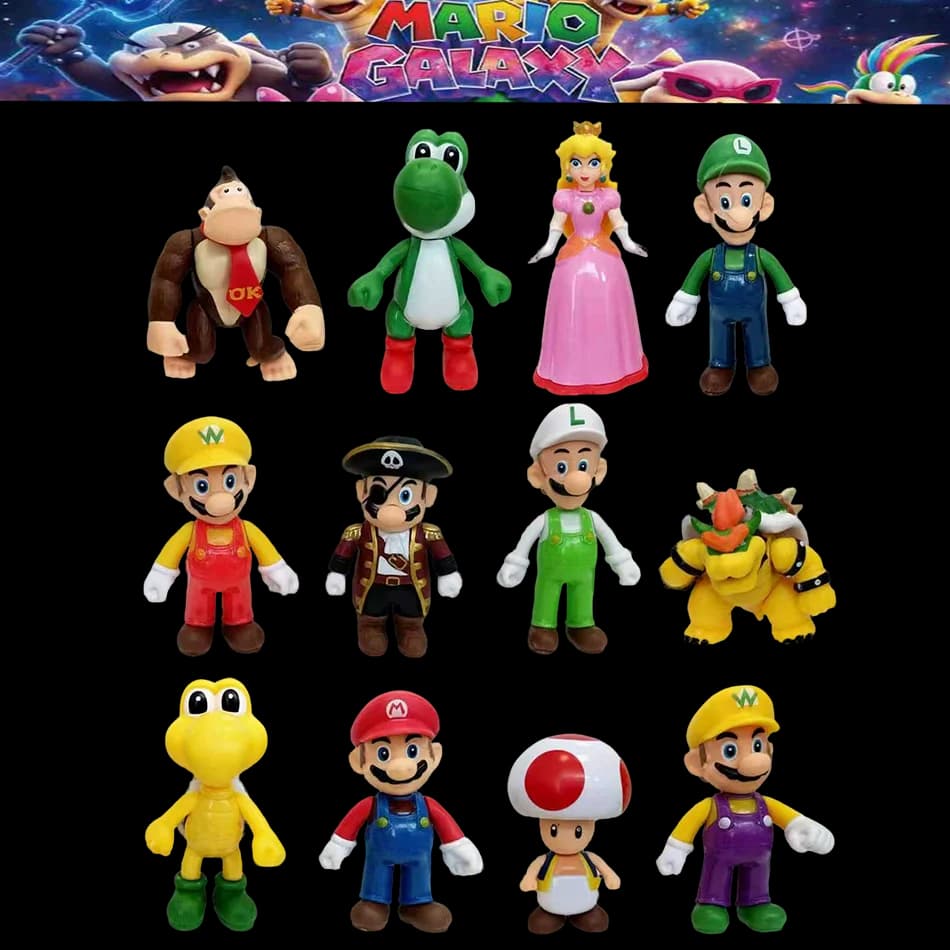 12 Stili di Action Figure di Mario: Bowser, Wario, Toad, Principessa Peach, Collezione Anime Game All Star, Modellini Giocattolo, Regalo di Compleanno per Bambini