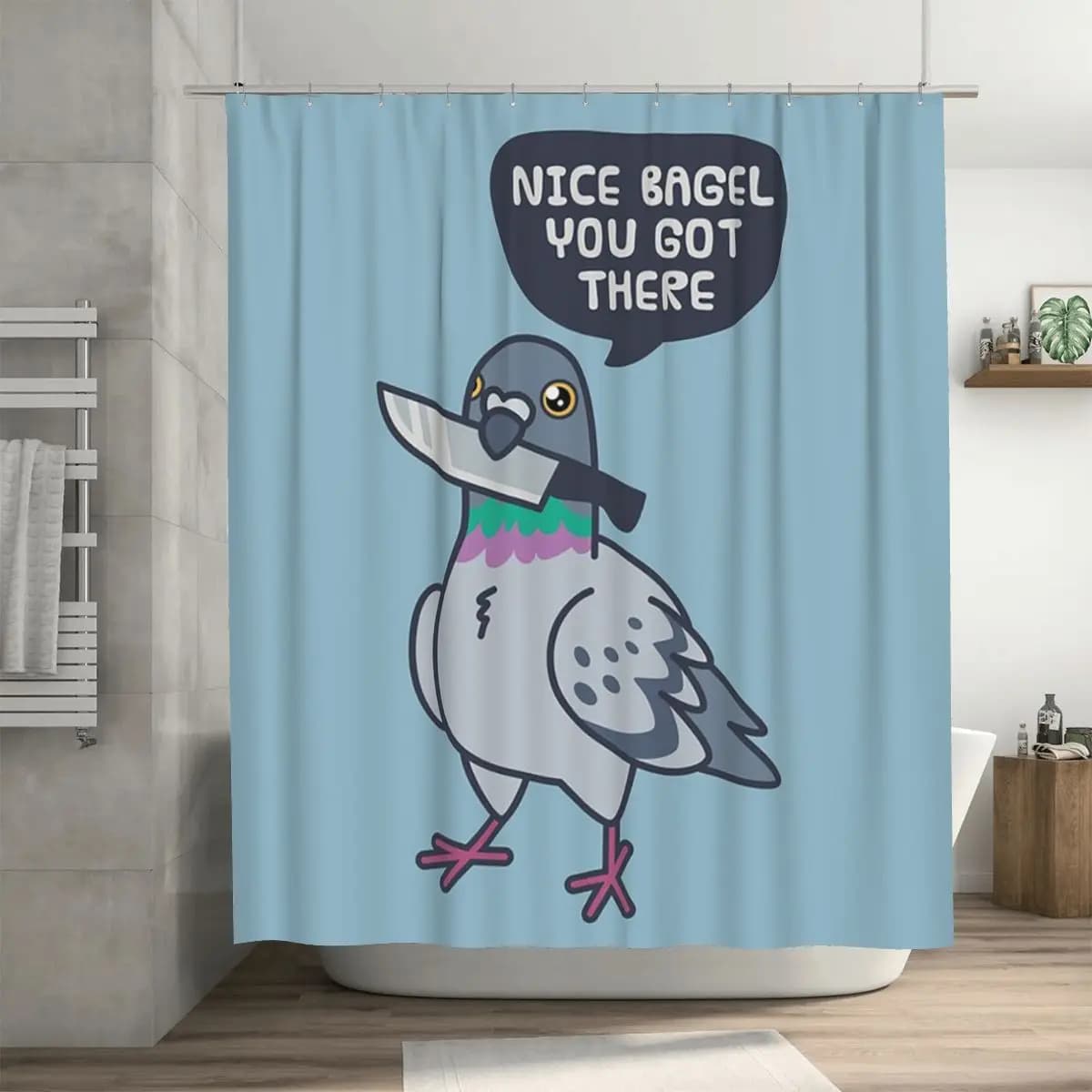 Cute Pigeon With A Knife Shower Curtain Bathroom Polyester Waterproof Bath Curtains with Hooks