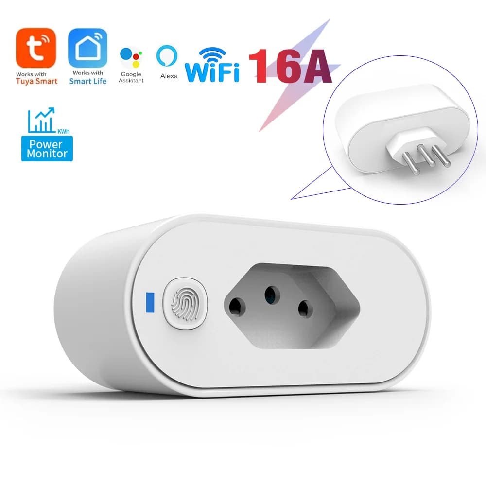 Tuya Smart Plug Wi-Fi Socket Brazil Standard Compatible with Alexa Google Home Remote Control Timer Energy Monitor