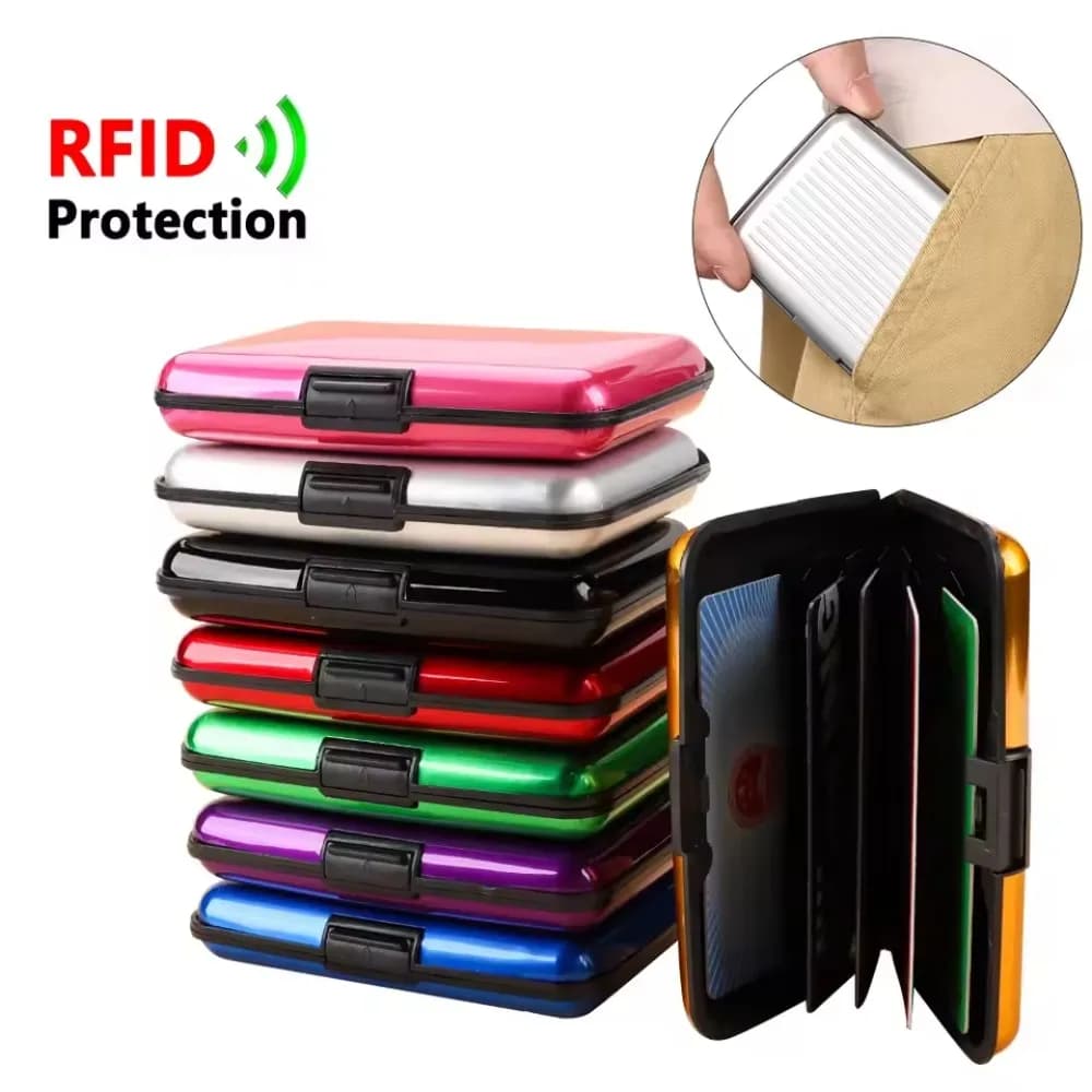 Porta carte di credito con blocco RFID Portamonete da donna per uomo Porta biglietti da visita con portafoglio antifurto impermeabile in metallo alluminio