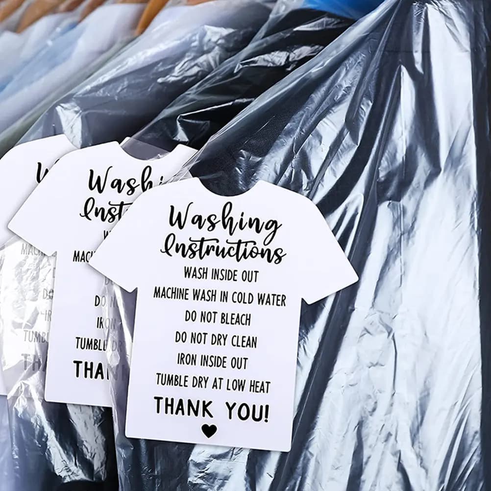100Pcs Clothing Wash Guide Card Shirt Style Blank Back Laundry Care Tag Easy Insert Shopping Bag Small Business Packaging
