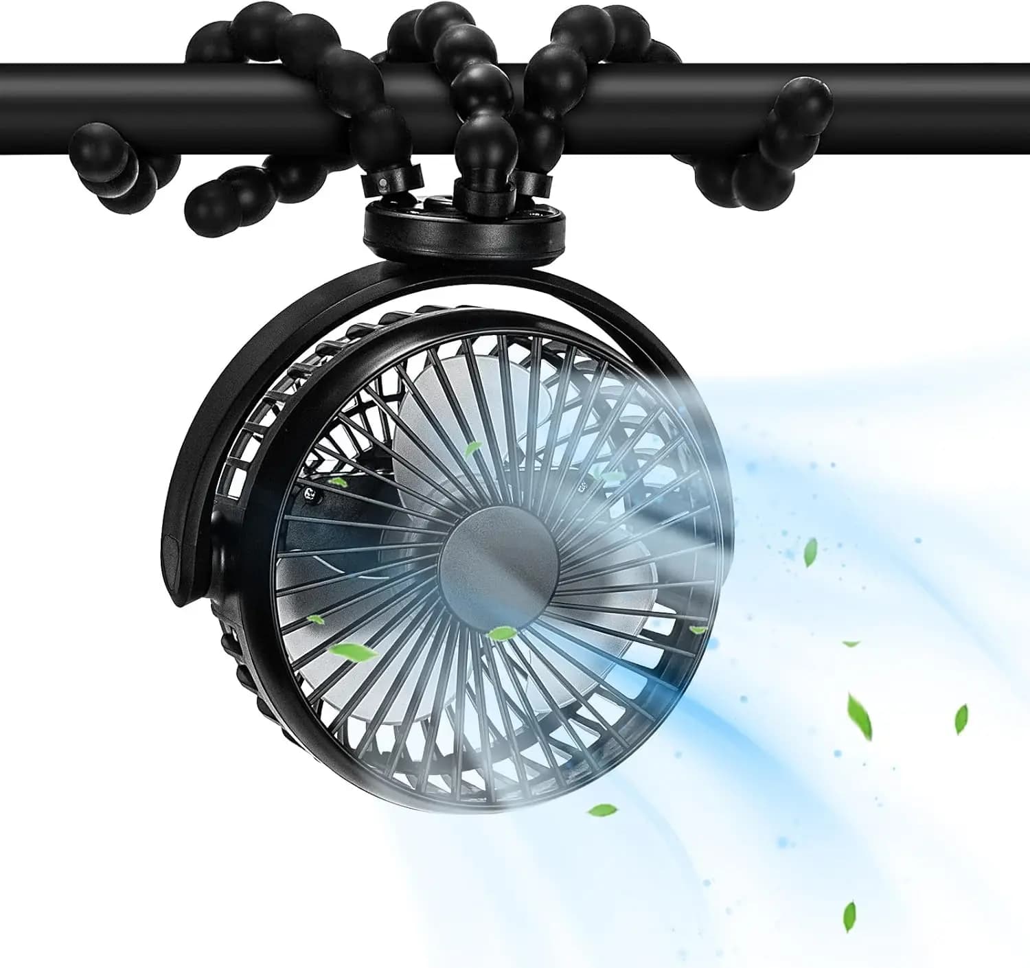 Ventilatore per passeggino, 20 ore di autonomia, ventilatore con clip e treppiede flessibile per seggiolino auto, passeggino, viaggi, campeggio