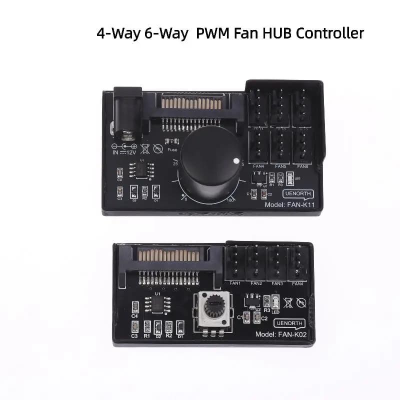 (NOVITÀ) Regolatore di velocità ventola PWM con alimentazione SATA DC, regolatore ventola a 4 pin per server NAS, controllo HUB ventole PWM a 4 o 6 vie