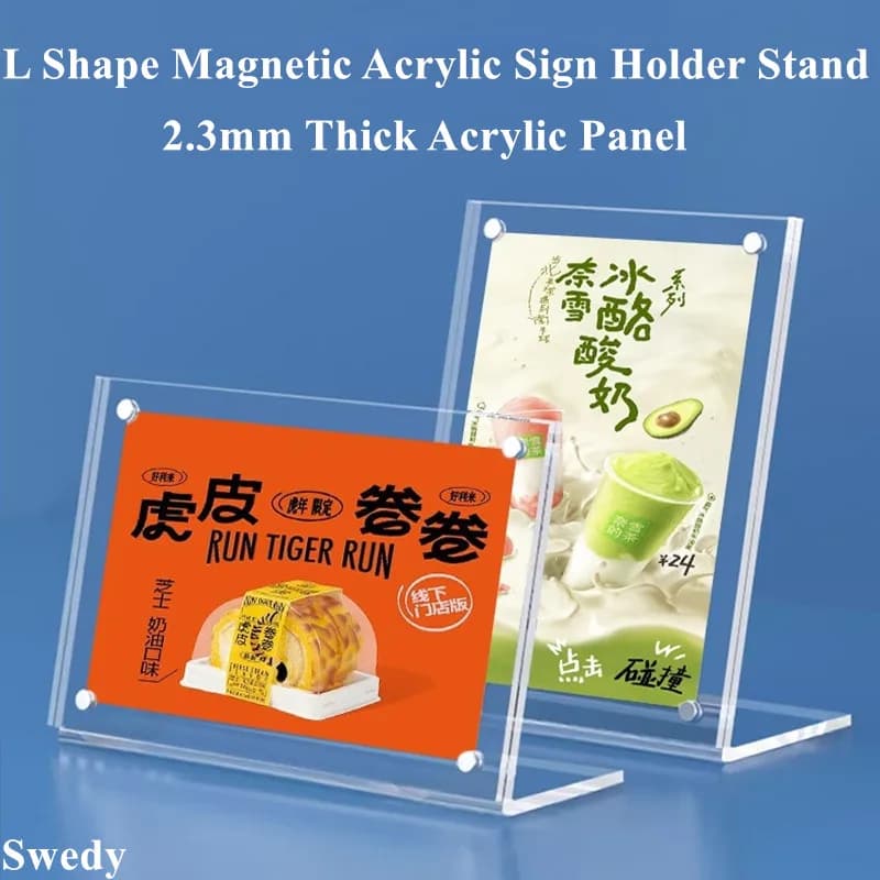 A5 148X210MM Supporto per menu da tavolo a forma di L Supporto per cartello magnetico in acrilico Espositore Cornice per foto Etichette per carte di prezzo Supporto per etichette