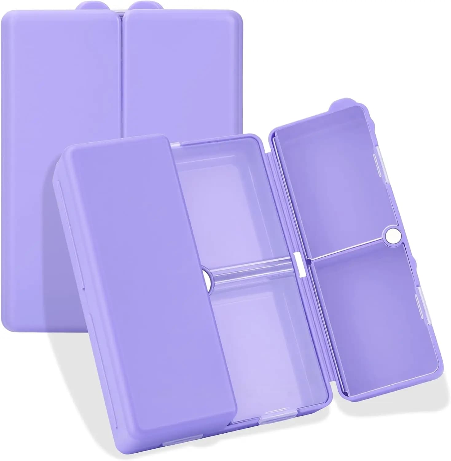 7 compartment folding pills organizer, large travel pills for vitamins and supplements, magnetic closure, violet