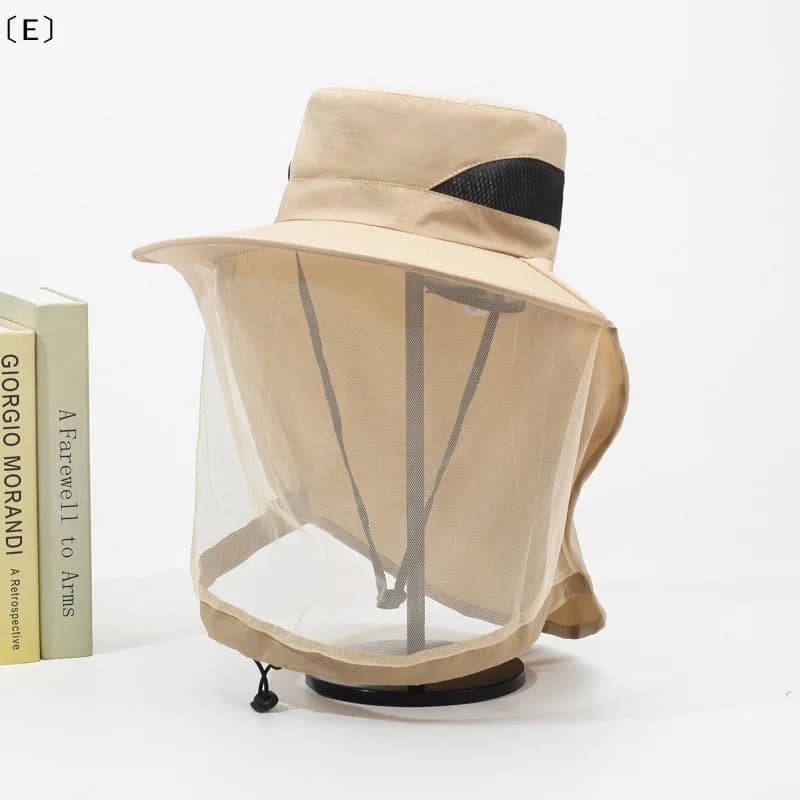 〔E〕Unisex Foldable Mosquito Hat With Hidden Net Mesh UV Repellent Bee Protection Outdoor Visor Bucket Hat Fishing Cap
