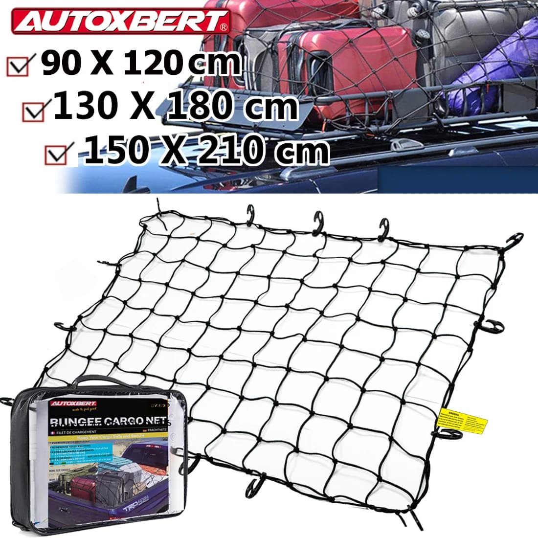 Rete da Carico Resistente con Ganci per Bagagli, Portapacchi Auto SUV, Cinghie di Fissaggio per Cassone, Corda Elastica, Accessori per Viaggi su Strada