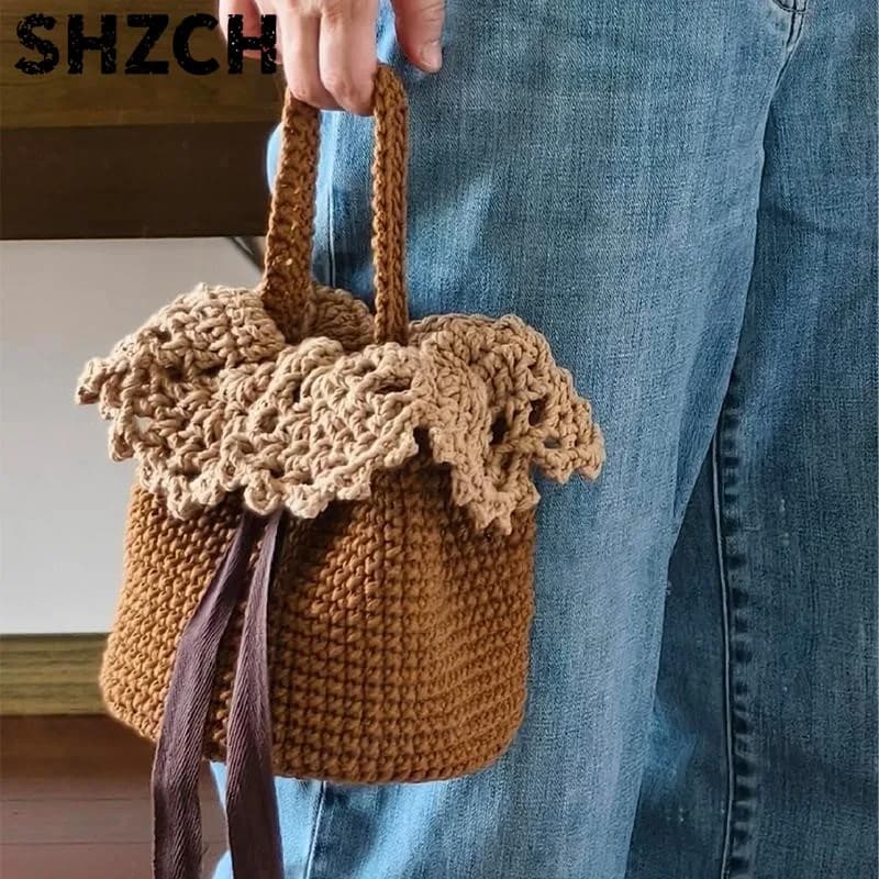 Hand Woven Lace Style Small DIY Basket Yarn Hook Woven Water Bucket Bag Material Bag Handmade Handbag Material Package ZI752