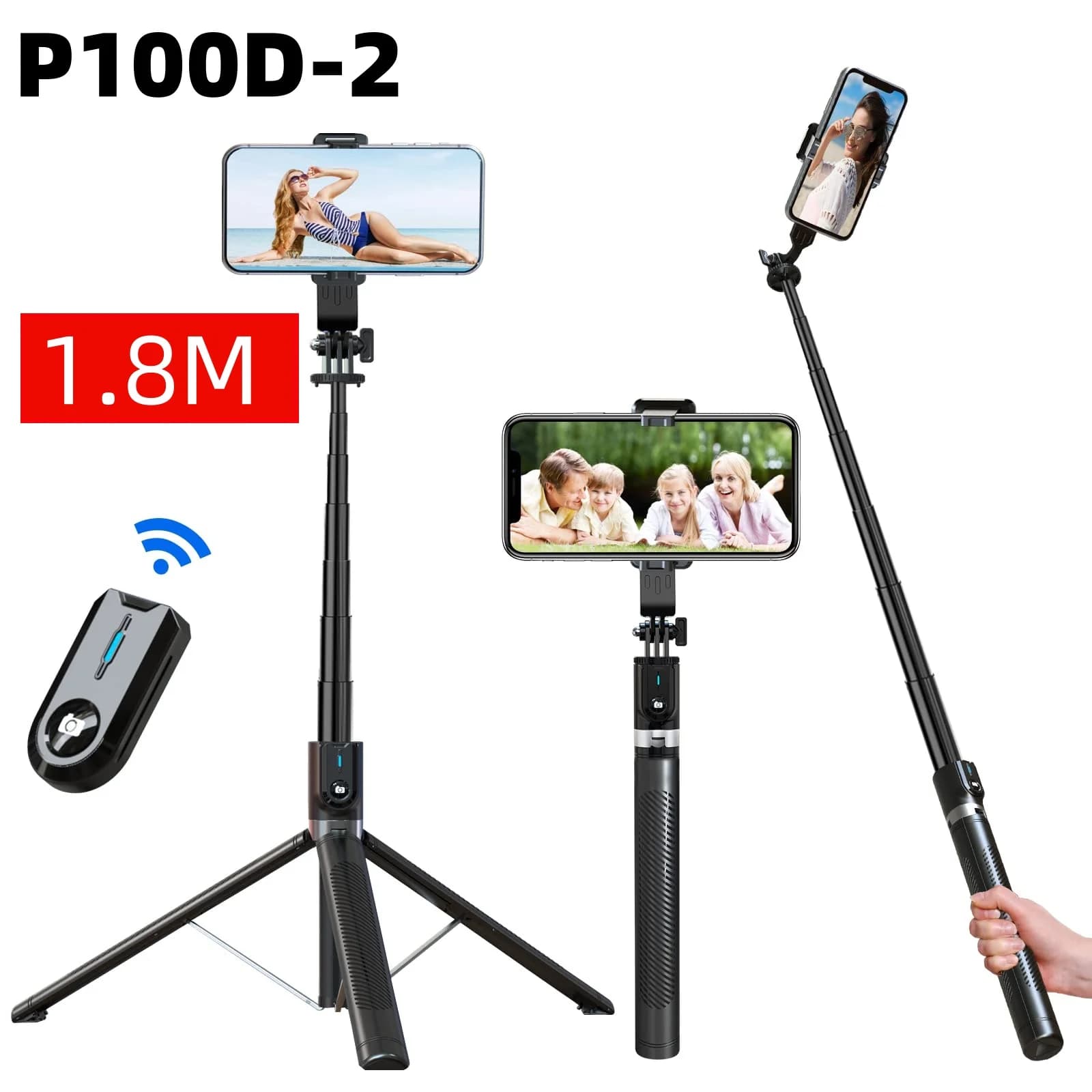 Treppiede estensibile per Selfie Stick Mini Wireless Bluetooth telecomando in lega di alluminio Selfie Stick per IPhone Android Phone P100