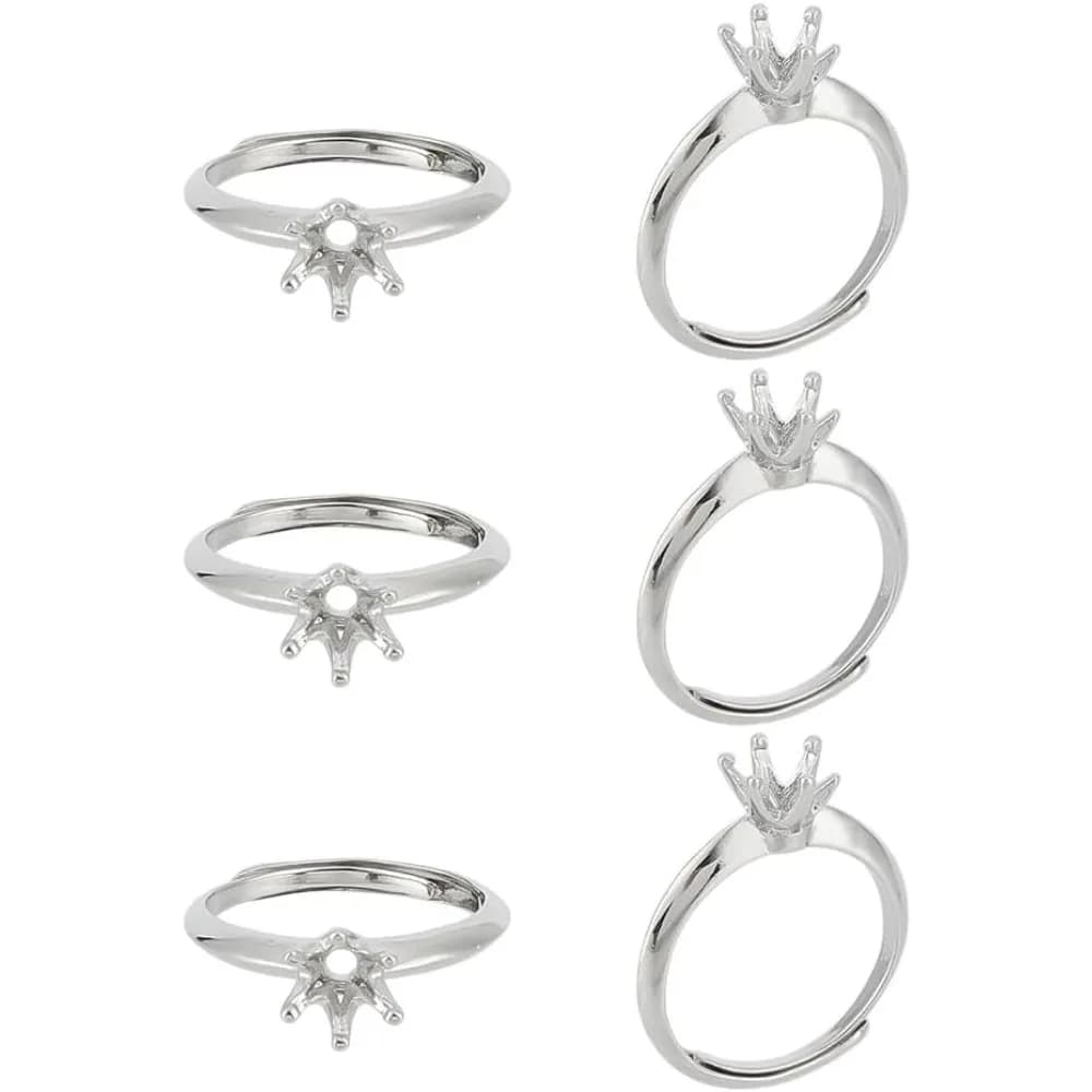 6 Pcs Brass Ring Bases Adjustable Prong Ring Settings Platinum Ring Blank Finger Ring Findings for Crafting Jewelry Making kit