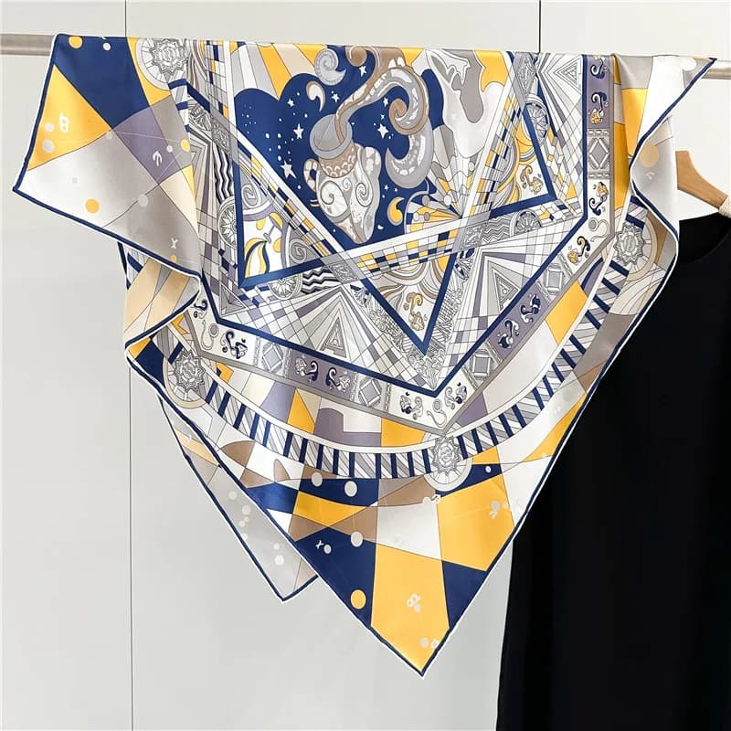 Sciarpa di seta da 110 cm Design di lusso Sciarpe quadrate grandi da donna Bordi arrotolati a mano Bandane Top Scialli Sciarpe di raso di design vintage
