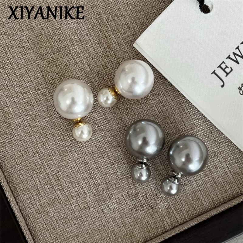 XIYANIKE Double-sided Pearl Stud Piercing Earrings For Women Lady Elegant Fashion New Jewelry Gift Party Wedding bijoux femme